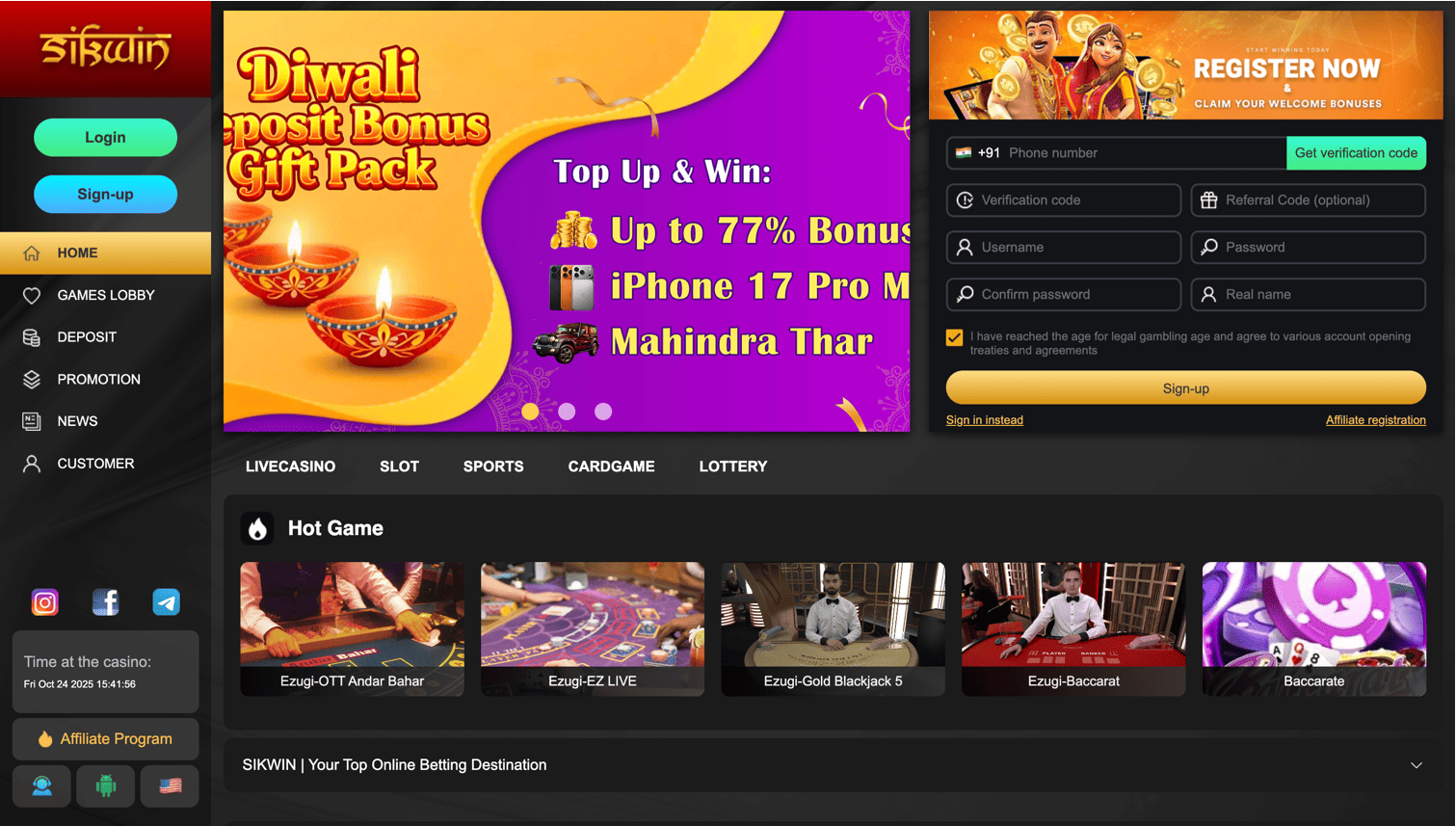 Sikwin Casino Desktop